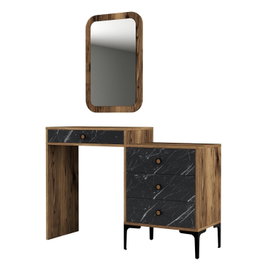 Hanah Home Lizbon 548 Cómoda Nogal y Negro con Espejo, 124cm Ancho x 84.7cm Alto, Materiales Melamina y Metal