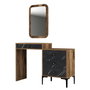 Hanah Home Lizbon 548 Cómoda Nogal y Negro con Espejo, 124cm Ancho x 84.7cm Alto, Materiales Melamina y Metal