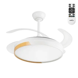 Ventilador de Techo LED Blanco/Haya Función Verano-Invierno 45W 4400LM CCT DC Ultra Silencioso con Mando a Distancia y Aspas Retráctiles