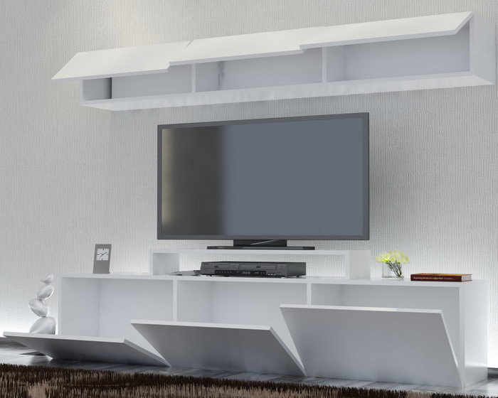 Hanah Home Mueble de TV Blanco Moderno Escandinavo con Estante de Pared, 180 cm Ancho