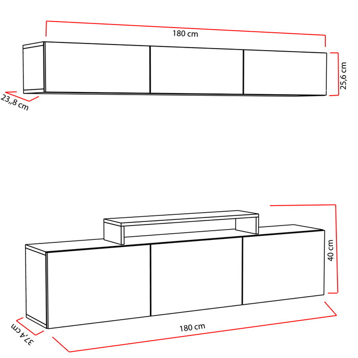 Hanah Home Mueble de TV Blanco Moderno Escandinavo con Estante de Pared, 180 cm Ancho
