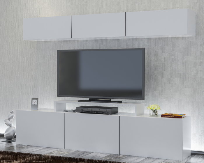 Hanah Home Mueble de TV Blanco Moderno Escandinavo con Estante de Pared, 180 cm Ancho