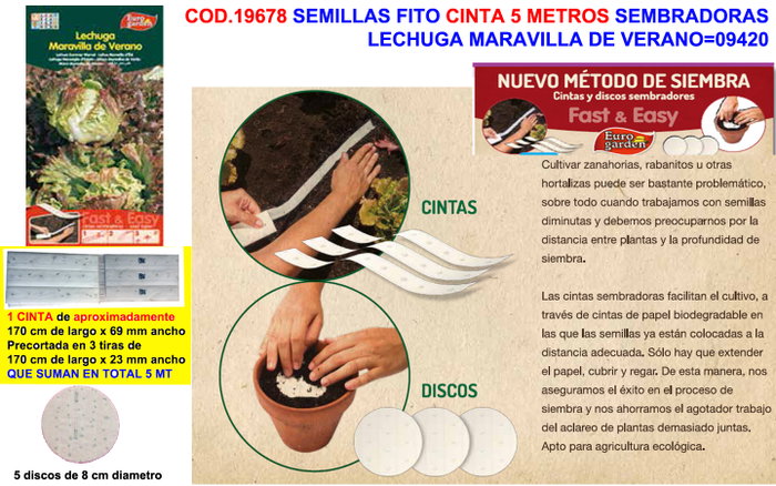 Semillas Lechuga Maravilla Verano Cinta 5 mt. 09420 Semillas Lechuga Maravilla Verano Cinta 5 mt. 09420