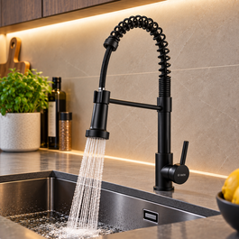 GreenIce Grifo de Cocina Monomando Negro con Caño Alto
