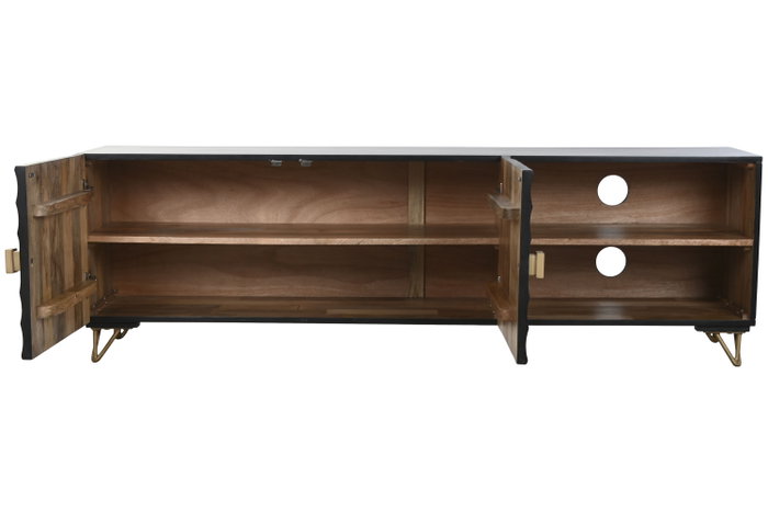 DKD Home Decor Mueble TV Mango y Metal Mandala Negro y Dorado