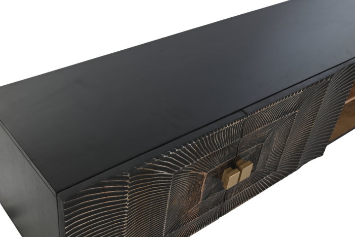 DKD Home Decor Mueble TV Mango y Metal Mandala Negro y Dorado