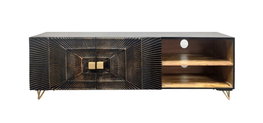 DKD Home Decor Mueble TV Mango y Metal Mandala Negro y Dorado