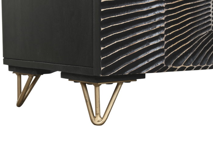 DKD Home Decor Mueble TV Mango y Metal Mandala Negro y Dorado