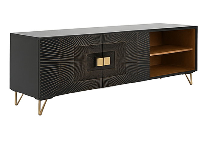 DKD Home Decor Mueble TV Mango y Metal Mandala Negro y Dorado