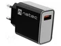 Natec Ribera Cargador USB-A 18W Negro con Carga Rápida