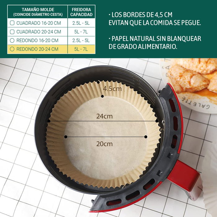 Algon Set de 20 Bases de Papel para Airfryer Rojas 20/24 cm (24 Unidades)