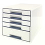 Leitz WOW Desk Cube Fichero de cajones de sobremesa con 1 cajón grande y 4 pequeños, Blanco/gris