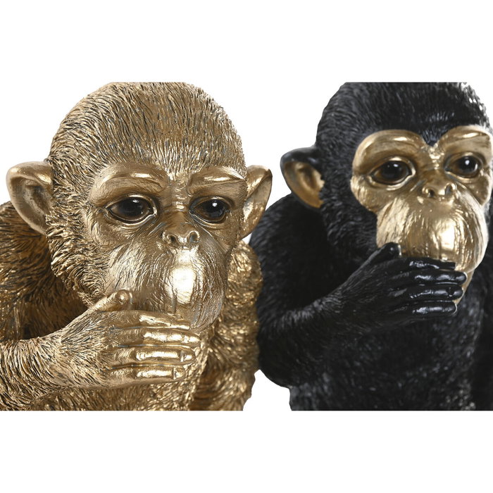 DKD Home Decor Figura de Mono Portabotellas en Resina, Dorado y Negro