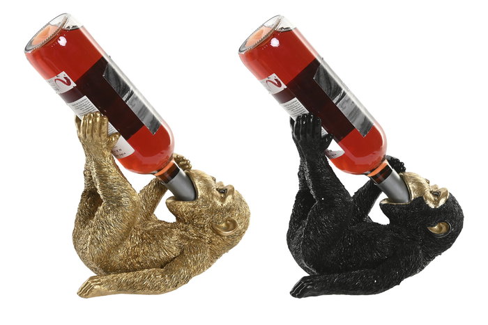 DKD Home Decor Figura de Mono Portabotellas en Resina, Dorado y Negro
