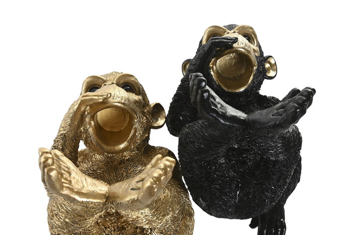 DKD Home Decor Figura de Mono Portabotellas en Resina, Dorado y Negro