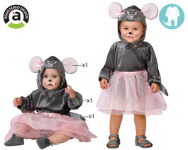 Disfraz Bebé Ratoncita con Orejas, Falda y Camiseta Gris - Animales Unisex Talla 12-24 Meses