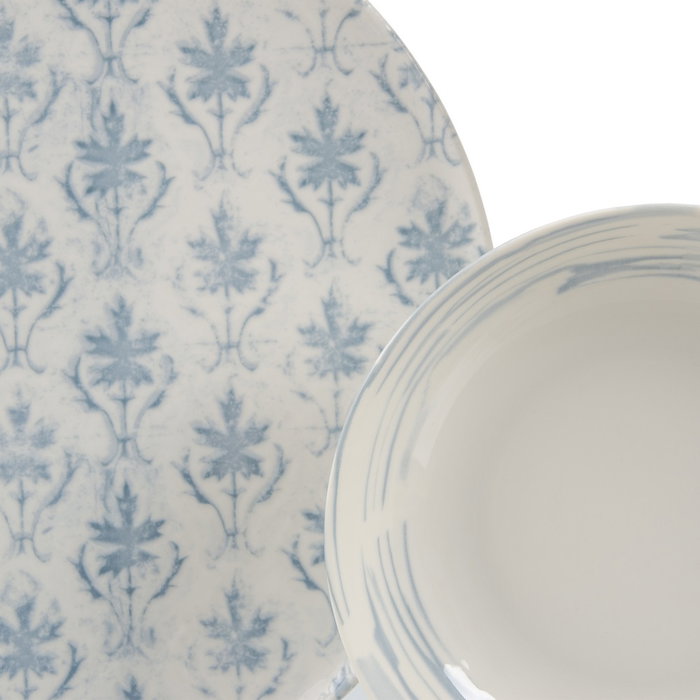 Plato Hondo Azul-Blanco Porcelana 21 X 21 X 5 cm (Set de 6)