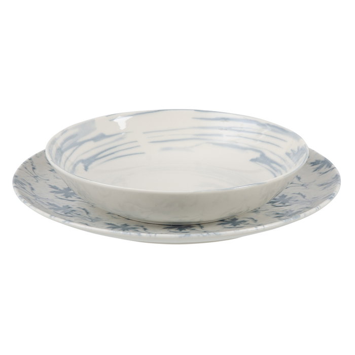 Plato Hondo Azul-Blanco Porcelana 21 X 21 X 5 cm (Set de 6)