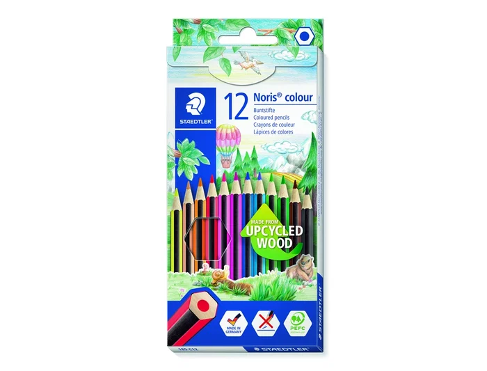 Staedtler Lápices de Colores Upcycled Wood Ecológico, Certificación Green Product, 12 Colores en Caja de Cartón