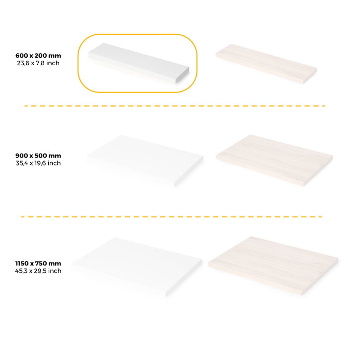 Emuca Tablero para baldas de estante, 600x200mm, espesor 30mm, Madera, Pintado blanco