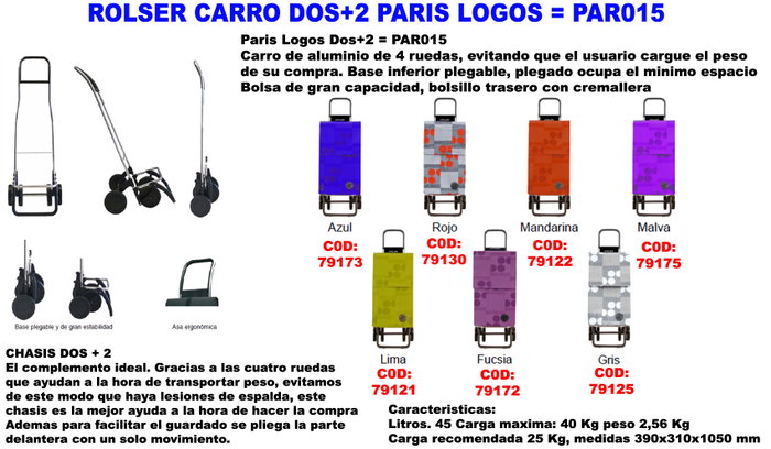 BAJA ROLSER Carro DOS+2 PARIS LOGOS Gris