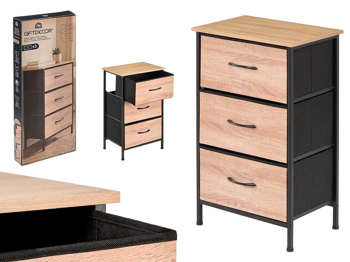 GIFTDECOR Mueble 3 Cajones Efecto Madera Madera-Negro GIFTDECOR Mueble 3 Cajones Efecto Madera Madera-Negro