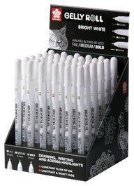 Sakura Gelly Roll Expositor de 36 Bolígrafos de Gel Blanco (0.5, 0.8 y 1.0 mm)