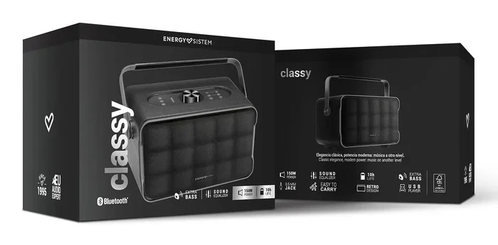 Energy Sistem Altavoz Bluetooth Clásico Portátil Estéreo 150W - Diseño Retro, Extra Bass, 10h Autonomía, USB, Negro