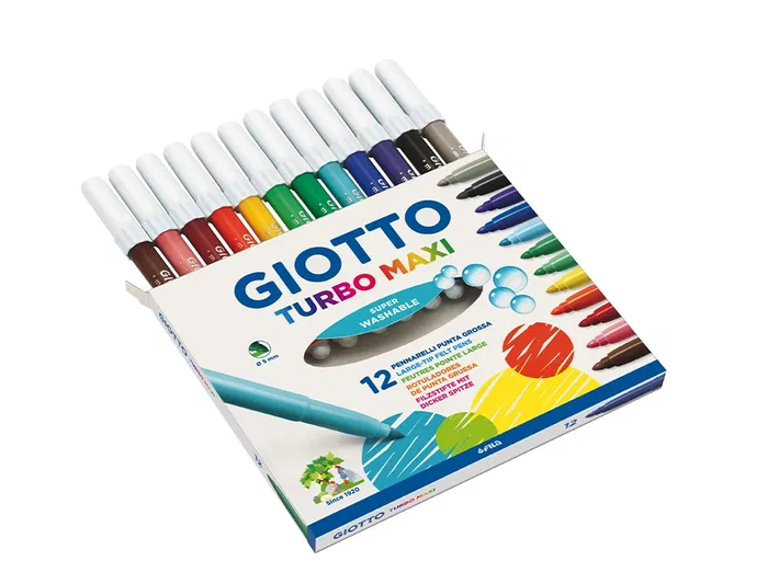 Giotto Rotulador Turbo Maxi Caja 12 Colores Lavables Punta Gruesa Bloqueada