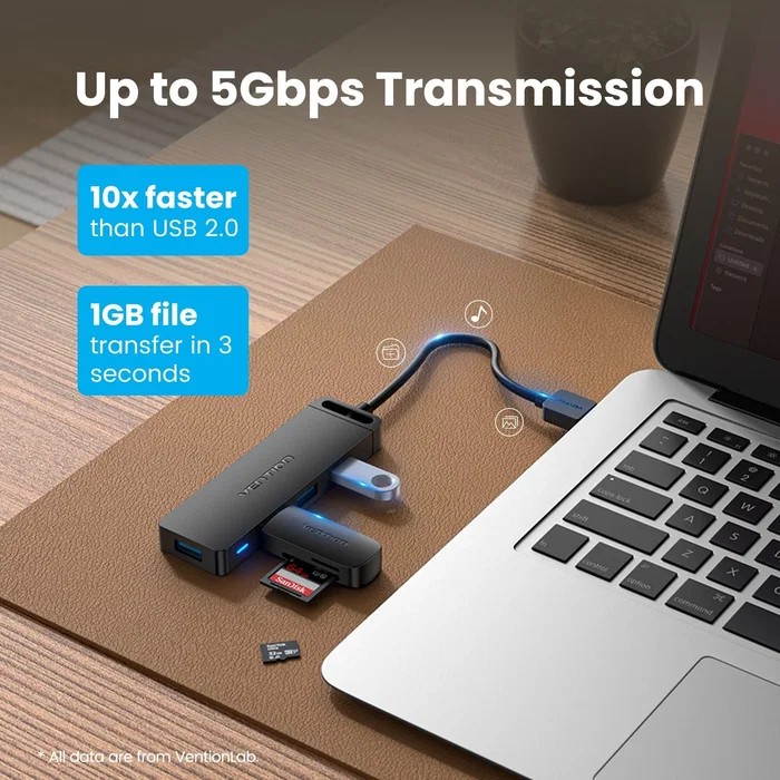 Vention Hub USB 3.0 CHLBB-SCB2 con 4xUSB y 1xUSB Tipo-C PD Vention Hub USB 3.0 CHLBB-SCB2 con 4xUSB y 1xUSB Tipo-C PD