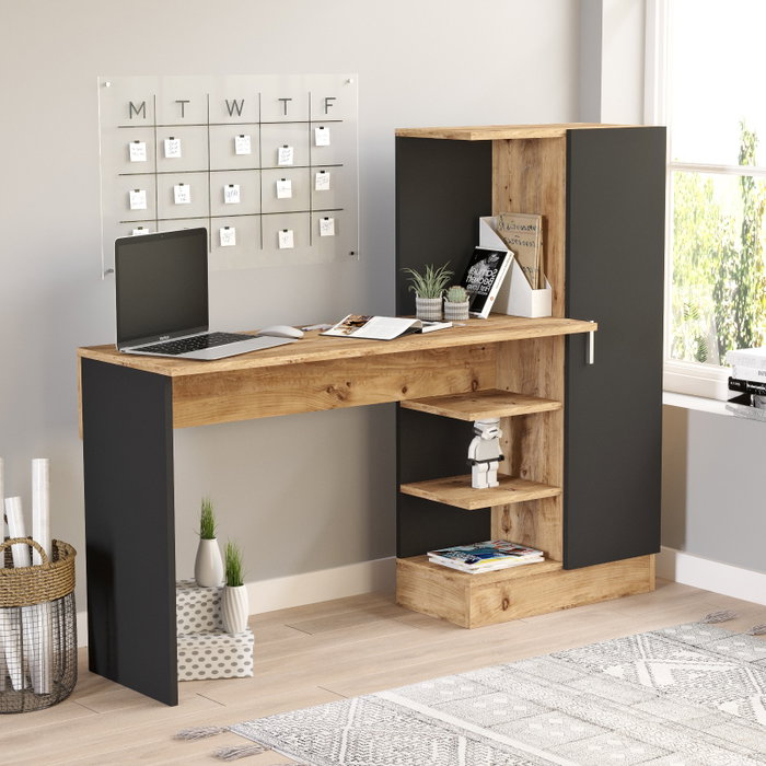 Hanah Home CT2-AB Mesa de Estudio Moderna y Elegante Pino Atlántico y Negro 152.3x120x40 cm Hanah Home CT2-AB Mesa de Estudio Moderna y Elegante Pino Atlántico y Negro 152.3x120x40 cm