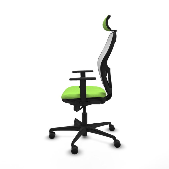 Silla de oficina Jorquera con mecanismo Sincro tapizada con Tela color Pistacho y malla color Blanco. Equipada con lumbar 1D, Brazos 1D, Cabecero 2D y Ruedas 65mm nailon Silla de oficina Jorquera con mecanismo Sincro tapizada con Tela color Pistacho y malla color Blanco. Equipada con lumbar 1D, Brazos 1D, Cabecero 2D y Ruedas 65mm nailon