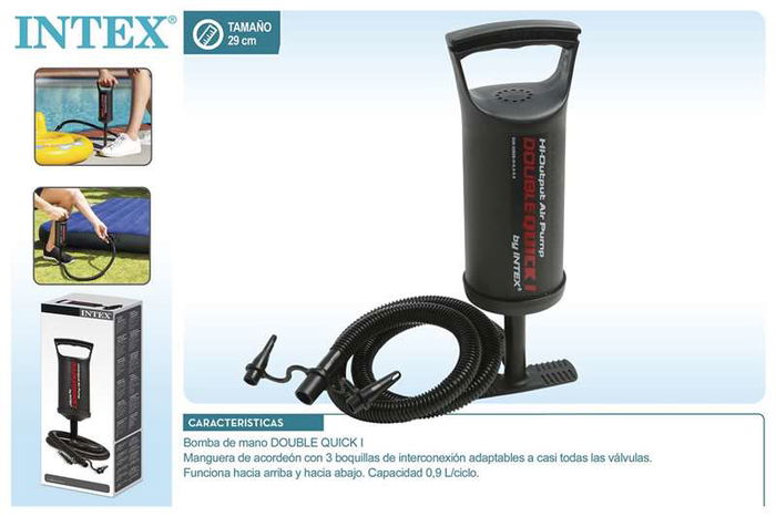 Intex Bomba de mano Double Quick I - Inflador manual para piscina, colchón y flotador - PVC, PE, ABS, acero, nylon