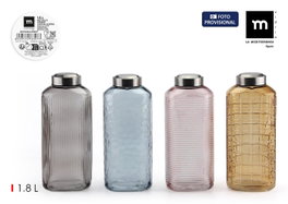 Inde Botella de Vidrio Pintada 1.8L con Tapa de Acero 11.6x9.3x28 cm (8 Unidades)