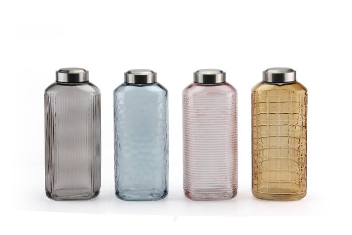 Inde Botella de Vidrio Pintada 1.8L con Tapa de Acero 11.6x9.3x28 cm (8 Unidades)