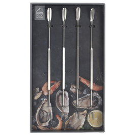 Home Deco Factory Juego de 4 Tenedores para Marisco, Pinchos Doble Uso para Crustáceos y Moluscos, Mango Largo, 18 cm