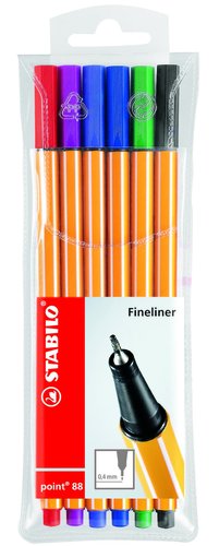 Stabilo Point 88 Estuche de 6 Rotuladores punta fibra 0,4 mm colores surtidos