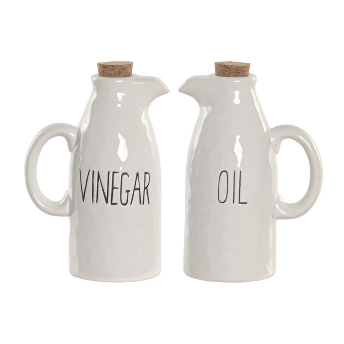 DKD Home Decor Set de Aceitera y Vinagrera de Porcelana con Corcho DKD Home Decor Set de Aceitera y Vinagrera de Porcelana con Corcho