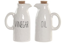 DKD Home Decor Set de Aceitera y Vinagrera de Porcelana con Corcho