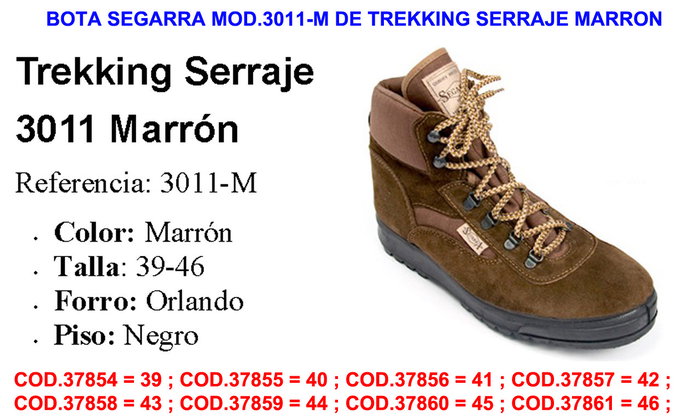 Segarra Bota de trekking Mod. 3011-M de serraje marrón talla 43 Segarra Bota de trekking Mod. 3011-M de serraje marrón talla 43