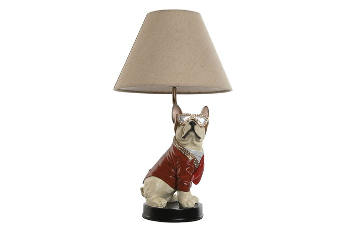 DKD Home Decor Lámpara de sobremesa Perro Blanco y Rojo en Resina y Metal