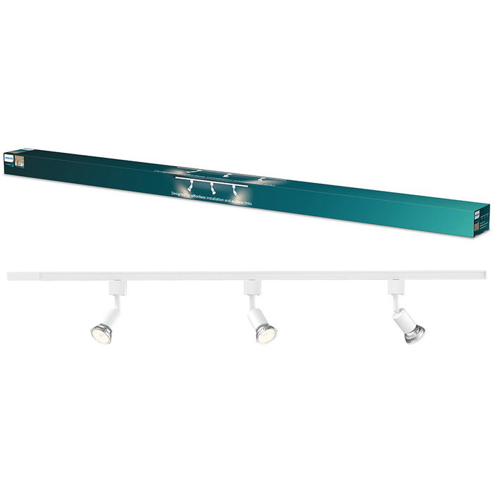 Philips Sistema de Riel Easylink con 3 Proyectores Tobia Ajustables, 5W, Blanco, GU10, 1m, Incluye Fuente de Alimentación