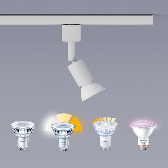 Philips Sistema de Riel Easylink con 3 Proyectores Tobia Ajustables, 5W, Blanco, GU10, 1m, Incluye Fuente de Alimentación