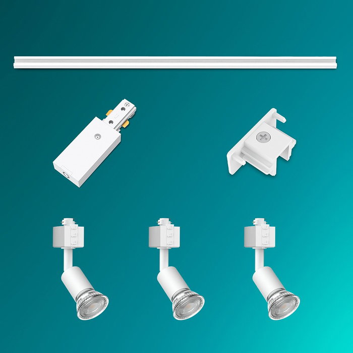Philips Sistema de Riel Easylink con 3 Proyectores Tobia Ajustables, 5W, Blanco, GU10, 1m, Incluye Fuente de Alimentación