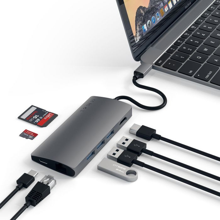 Satechi Adaptador Multipuerto USB-C V2 con Ethernet, HDMI 4K, Carga Pasante, para MacBook