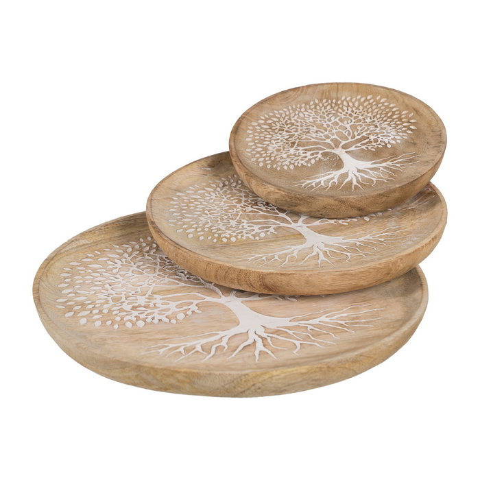 S/3 Plato Blanco-Natural Madera de Mango 25 X 25 X 2,50 cm S/3 Plato Blanco-Natural Madera de Mango 25 X 25 X 2,50 cm