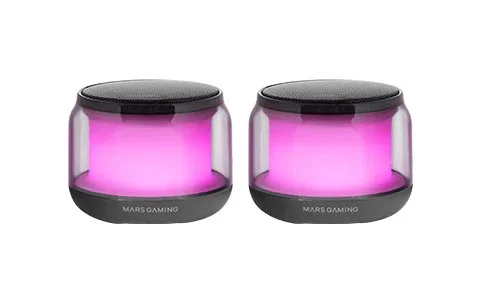Mars Gaming MS-AURA Altavoces Bluetooth 5.3 RGB ClearView 360° 15W - Diseño Compacto Gaming, Conectividad AUX/USB, Control de Volumen e Iluminación, Color Negro