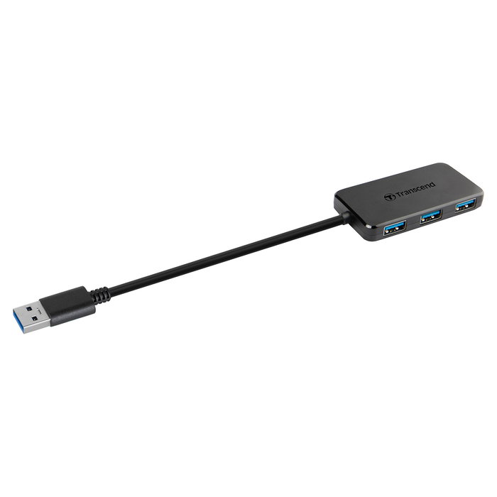 Transcend HUB2 - USB Hub de 4 Puertos USB 3.2 Gen 1 (3.1 Gen 1) Tipo A, Color Negro, Certificado CE/FCC/BSMI/KC/RCM/EAC, Alimentación por USB (5V/0.9A), 29g
