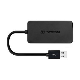 Transcend HUB2 - USB Hub de 4 Puertos USB 3.2 Gen 1 (3.1 Gen 1) Tipo A, Color Negro, Certificado CE/FCC/BSMI/KC/RCM/EAC, Alimentación por USB (5V/0.9A), 29g