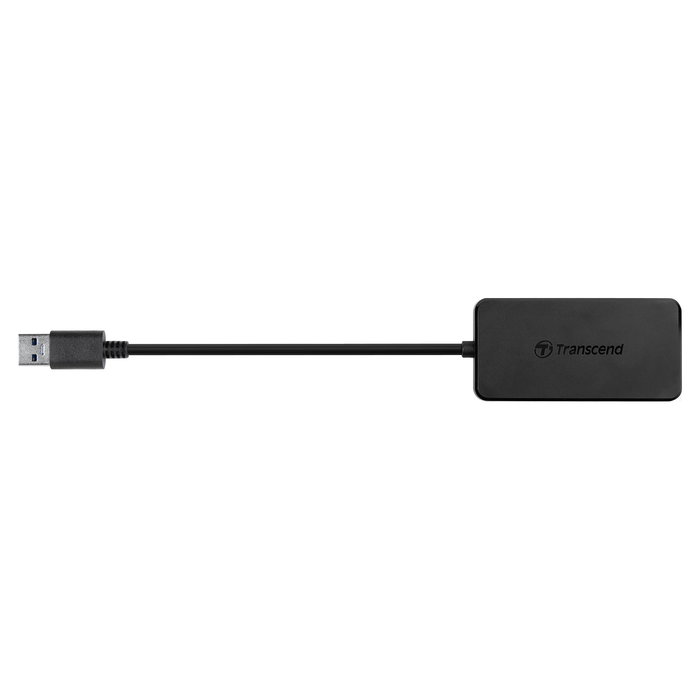 Transcend HUB2 - USB Hub de 4 Puertos USB 3.2 Gen 1 (3.1 Gen 1) Tipo A, Color Negro, Certificado CE/FCC/BSMI/KC/RCM/EAC, Alimentación por USB (5V/0.9A), 29g